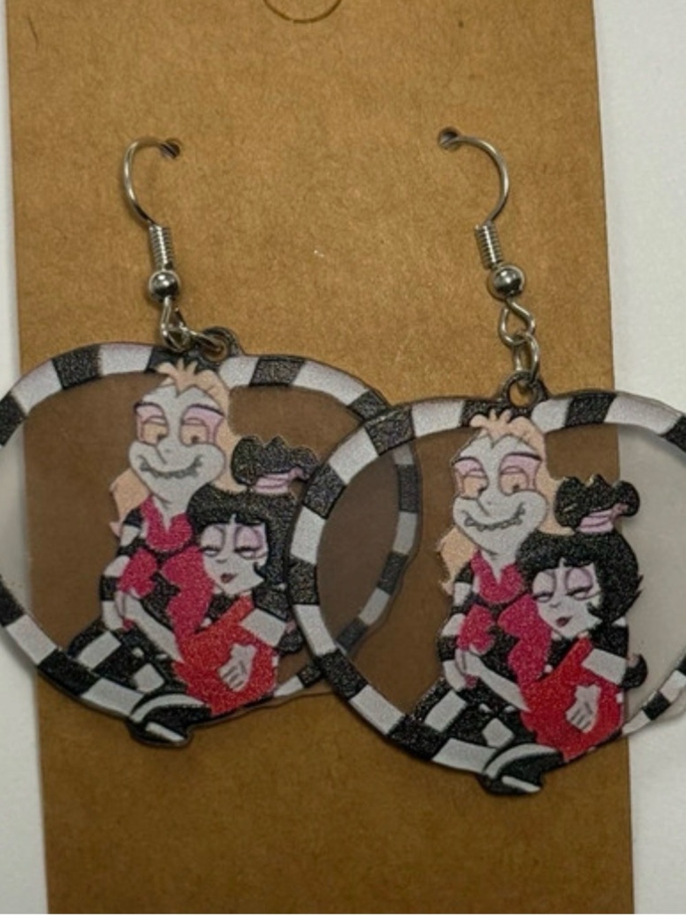 Heart Shaped Red & Black Cartoon Couple Dangle Earrings